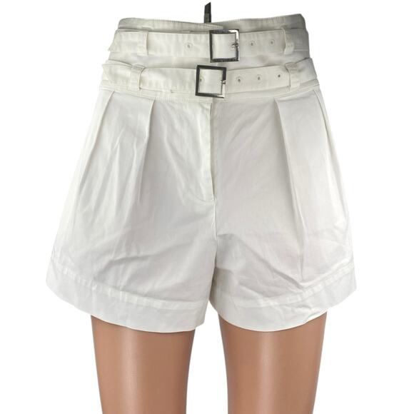 Intermix Womens White Pleated High Waisted Belted Wide Leg Mini Shorts Size 0 - Picture 1 of 4
